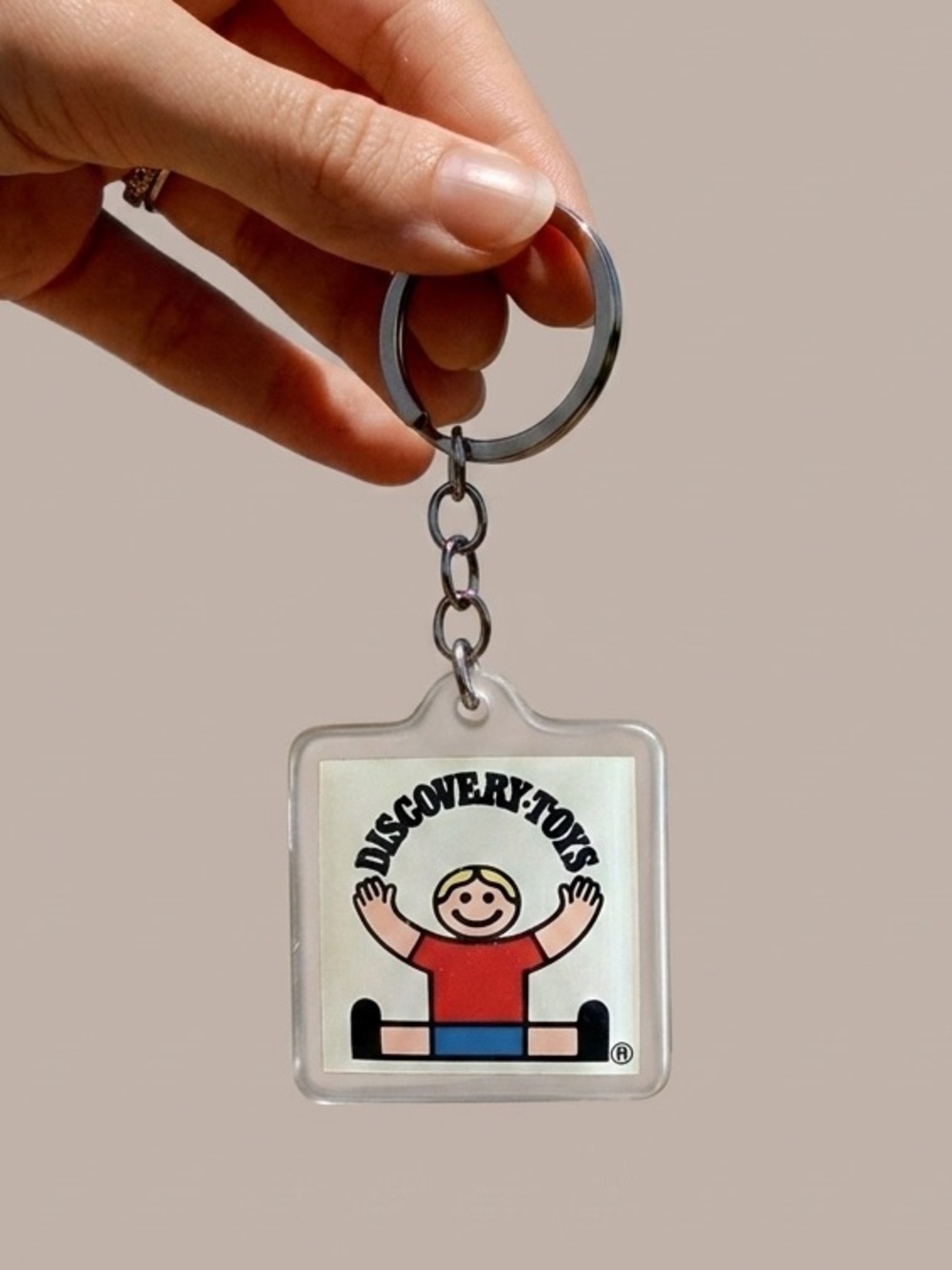 Vintage Discovery Toys Smiling Kid Retro Silver Keychain Rare Find
